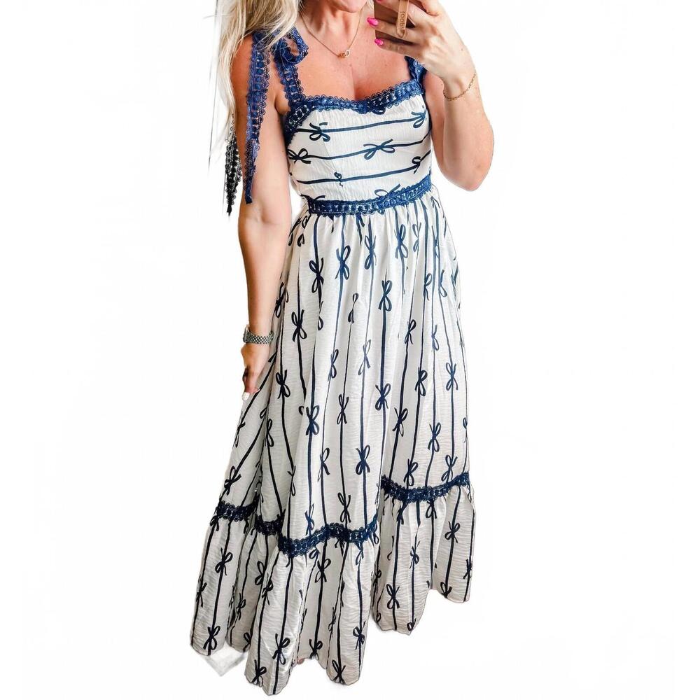 NEW SO ME midnight bow maxi dress in blue
